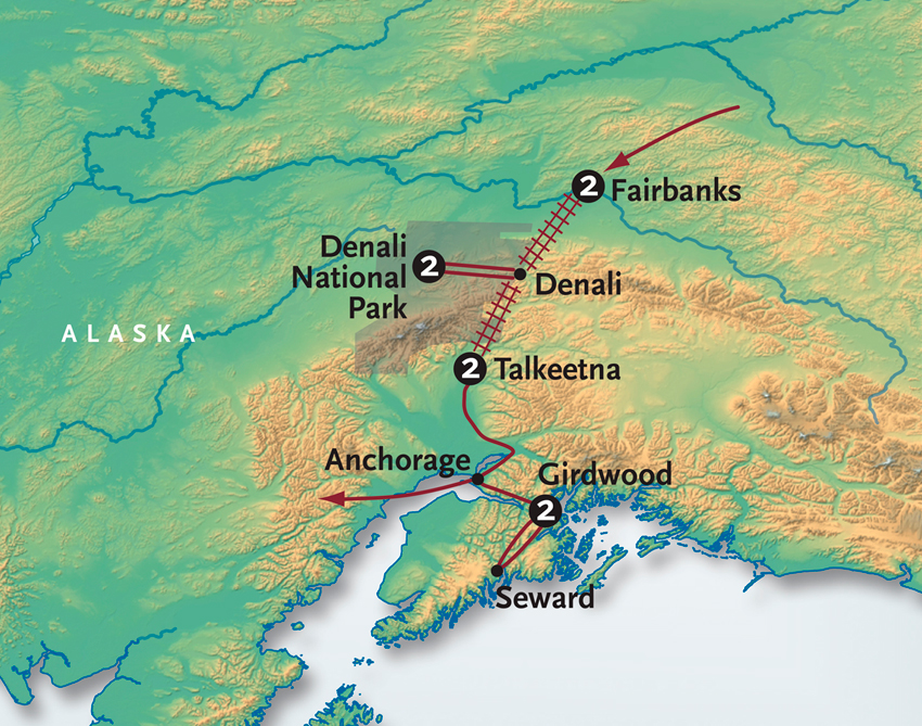 Itinerary map of Wild + Wonderful Alaska