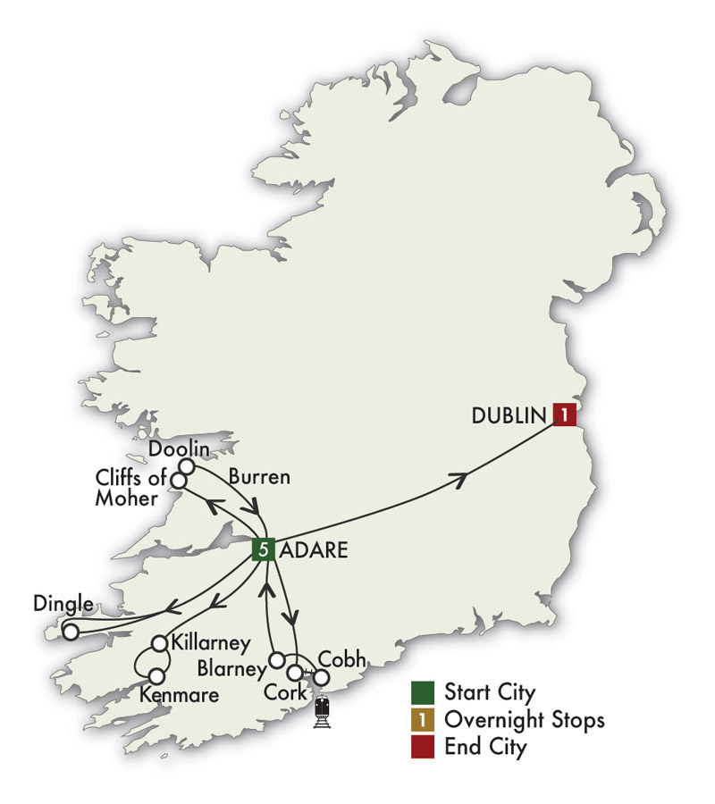 Map for Ireland South Daytripper - Shannon/Dublin 2026 (8 Days)