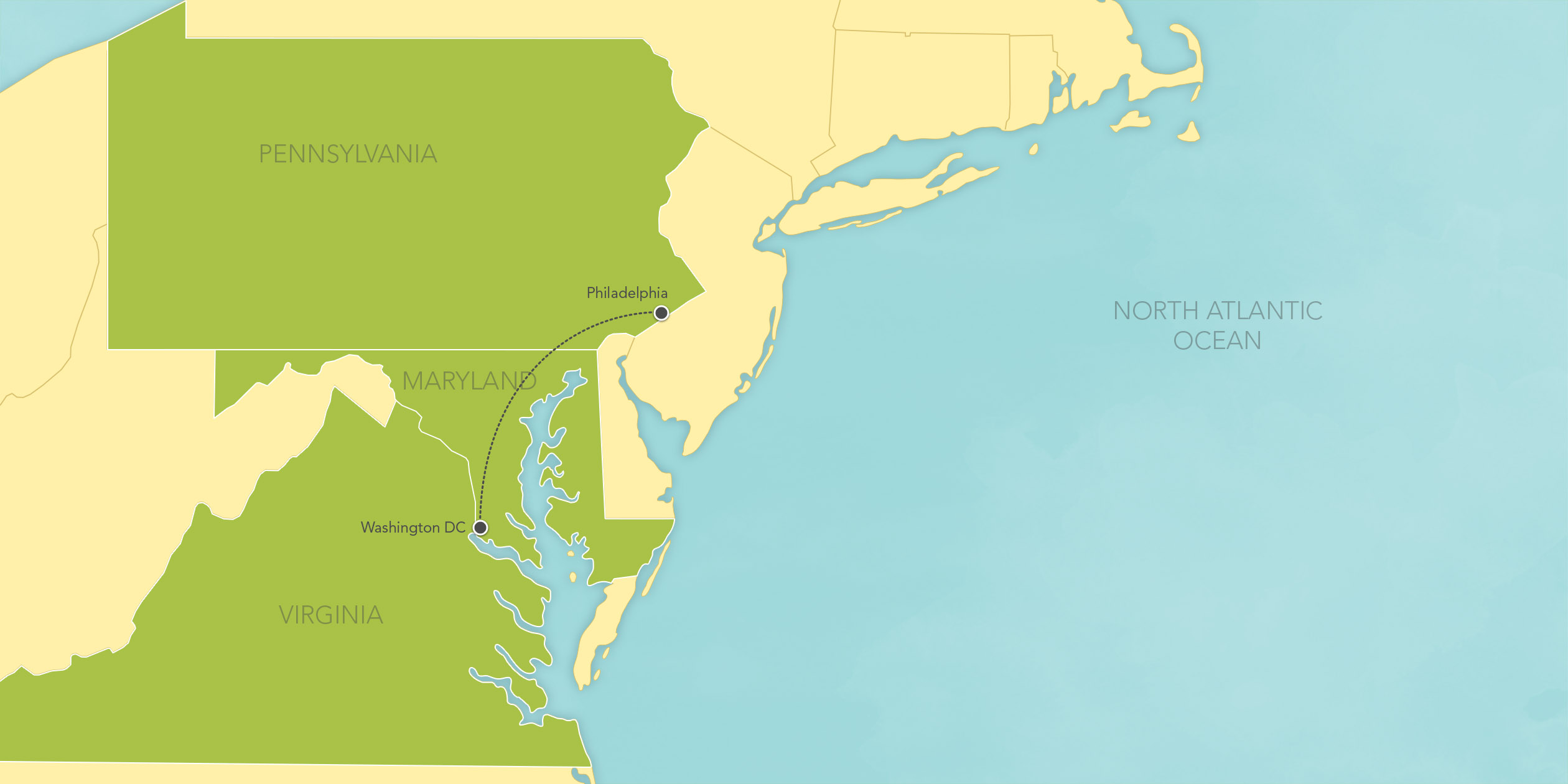 Itinerary map of Washington D.C. & Philadelphia: Philadelphia, Gettysburg and Washington D.C. 2019