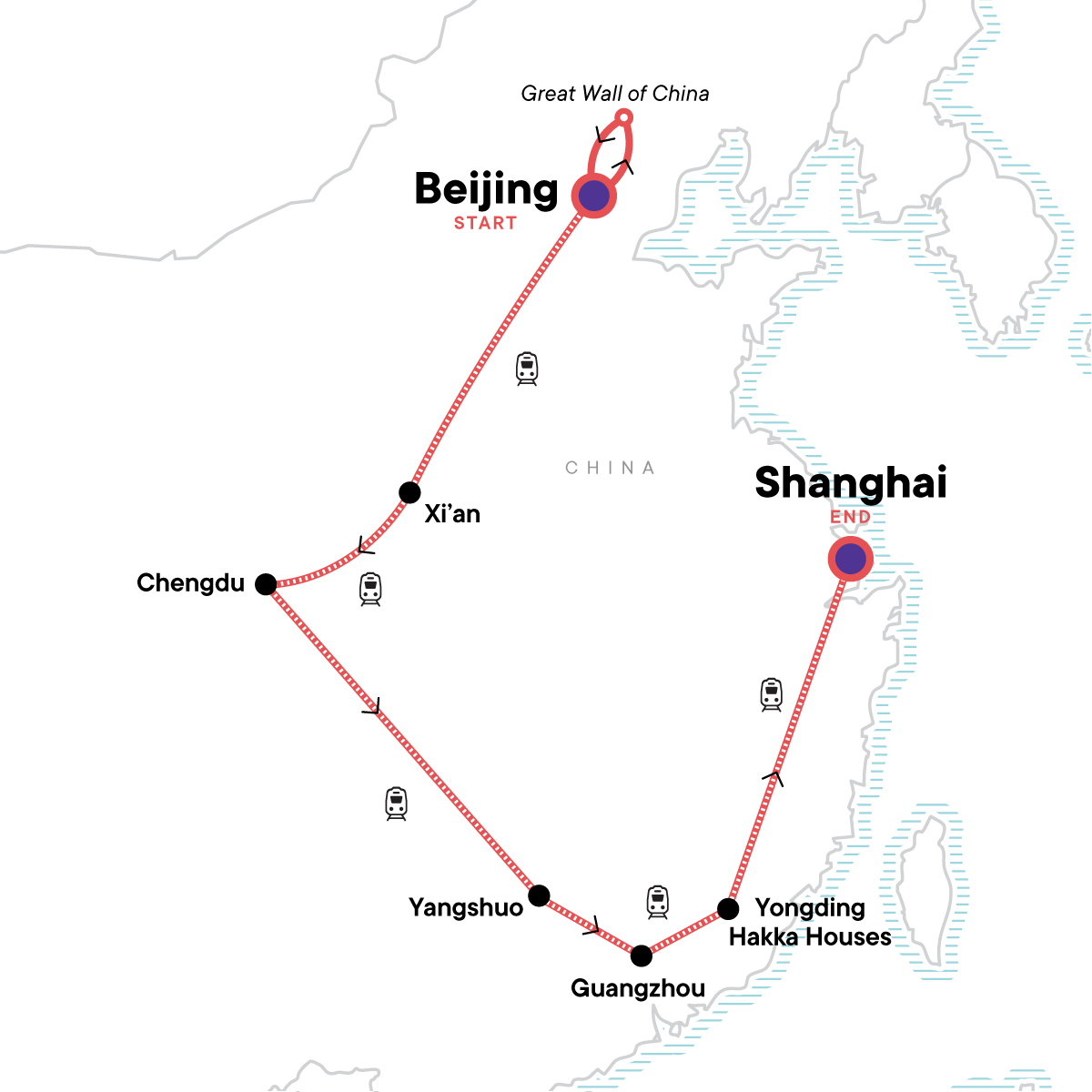 Map for China: Big Cities & Iconic Culture
