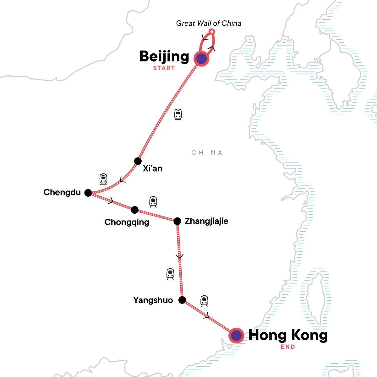 Map for China: Natural Sites & City Lights