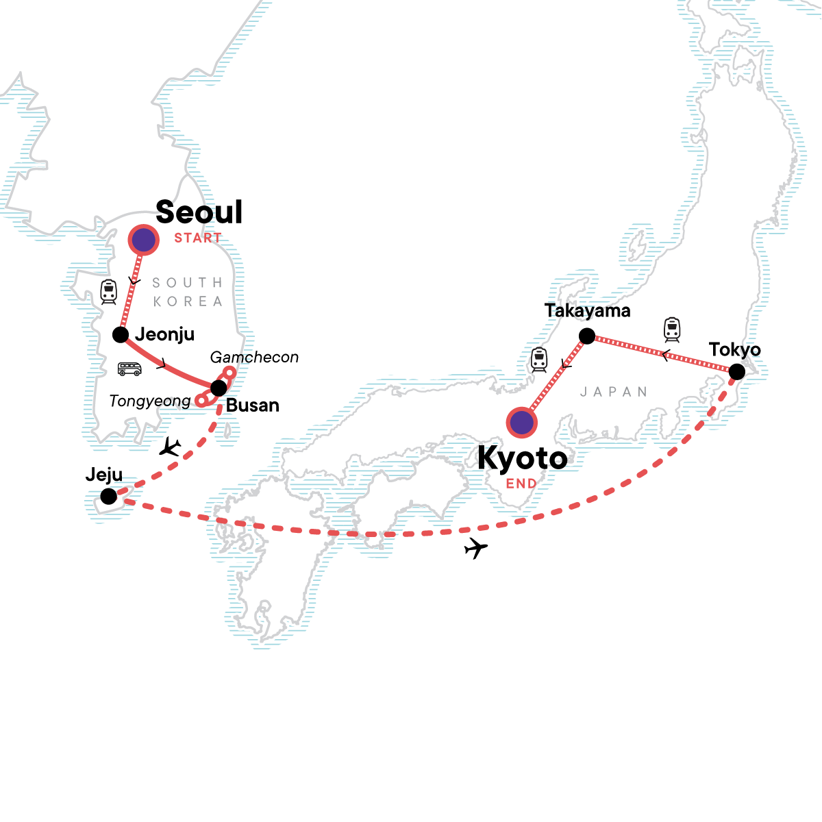 Map for Korea to Japan: Epic Eats & Bright City Lights