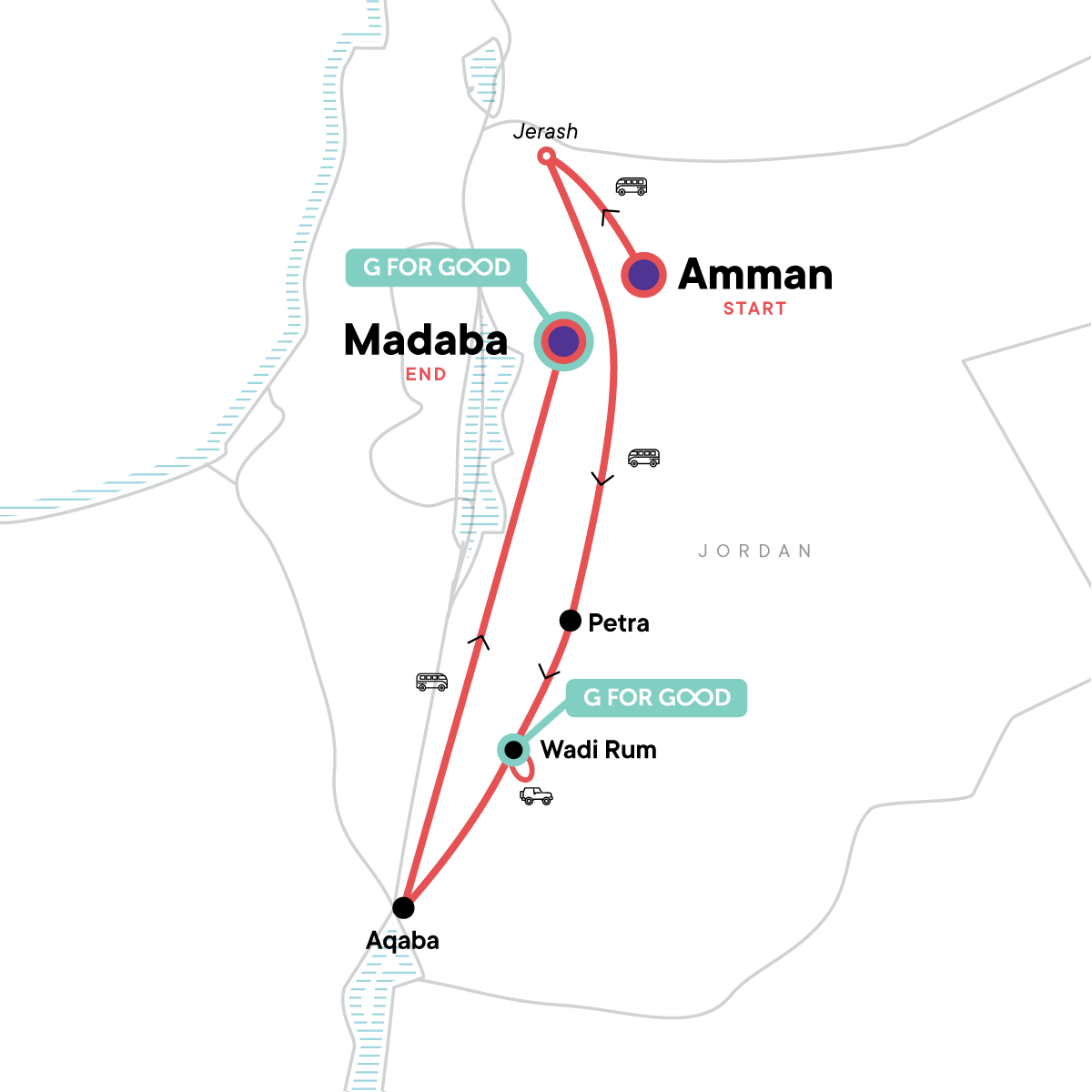 Map for Jordan: Ancient Cities, Iconic Petra & Red Sea Swimming