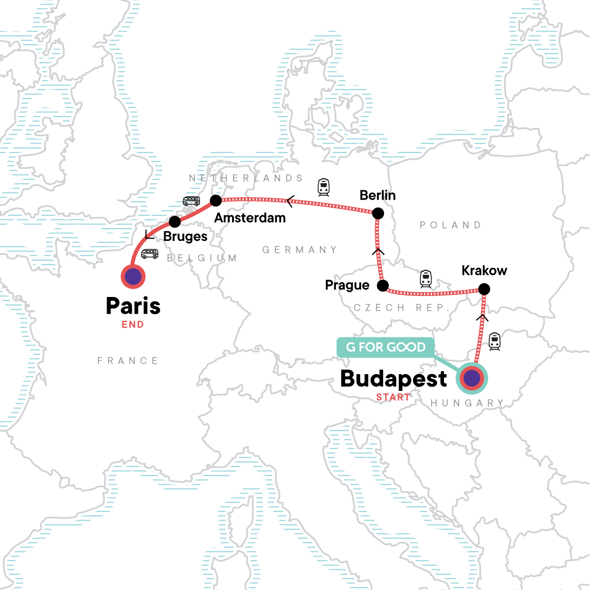 Map for Budapest to Paris: Bike Tours & Belgian Waffles
