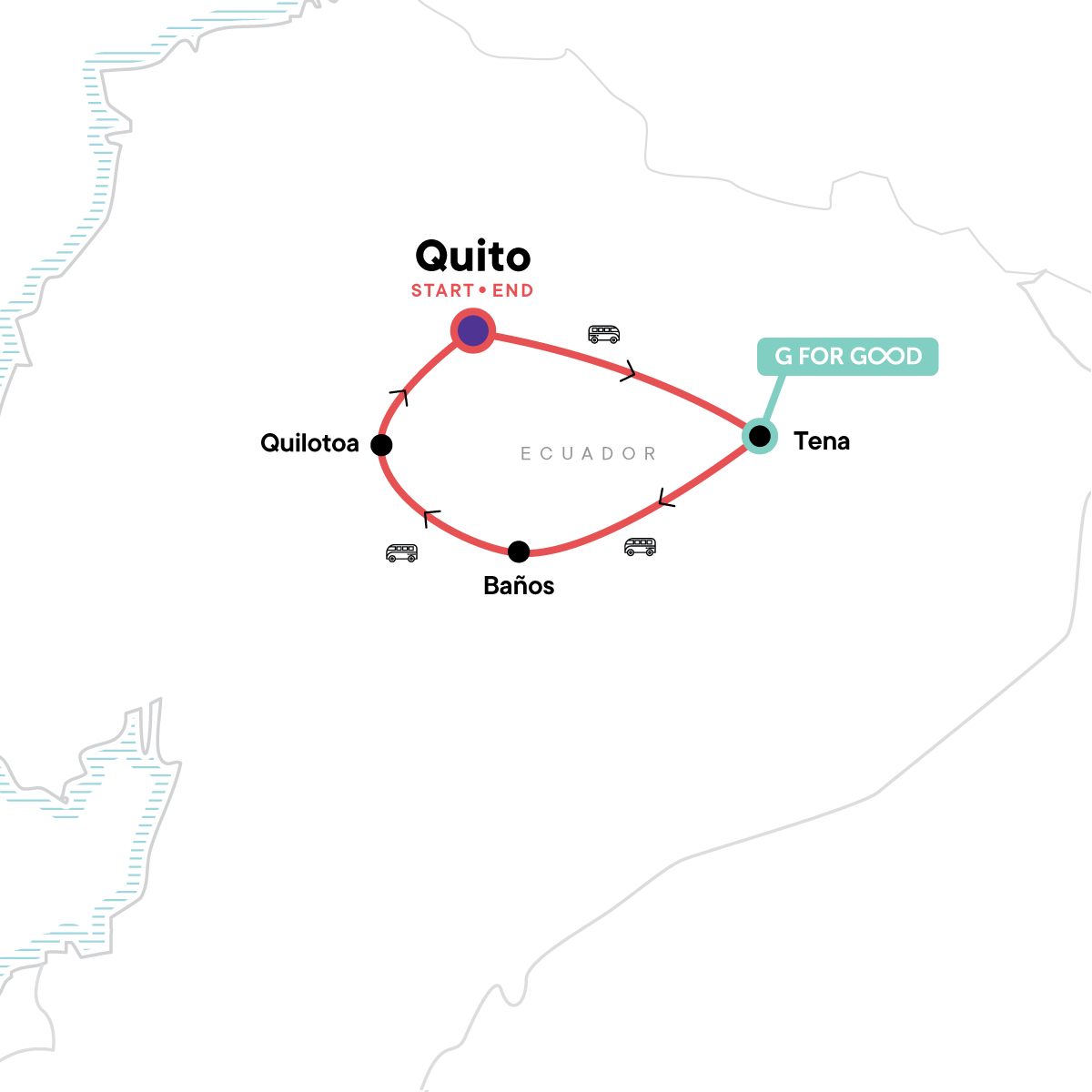 Map for Ecuador: The Amazon, Cloud Forests & Crater Lakes