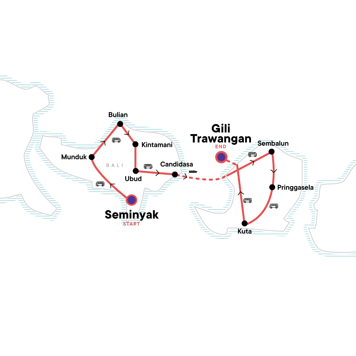 Map for Indonesia: Bali to Lombok