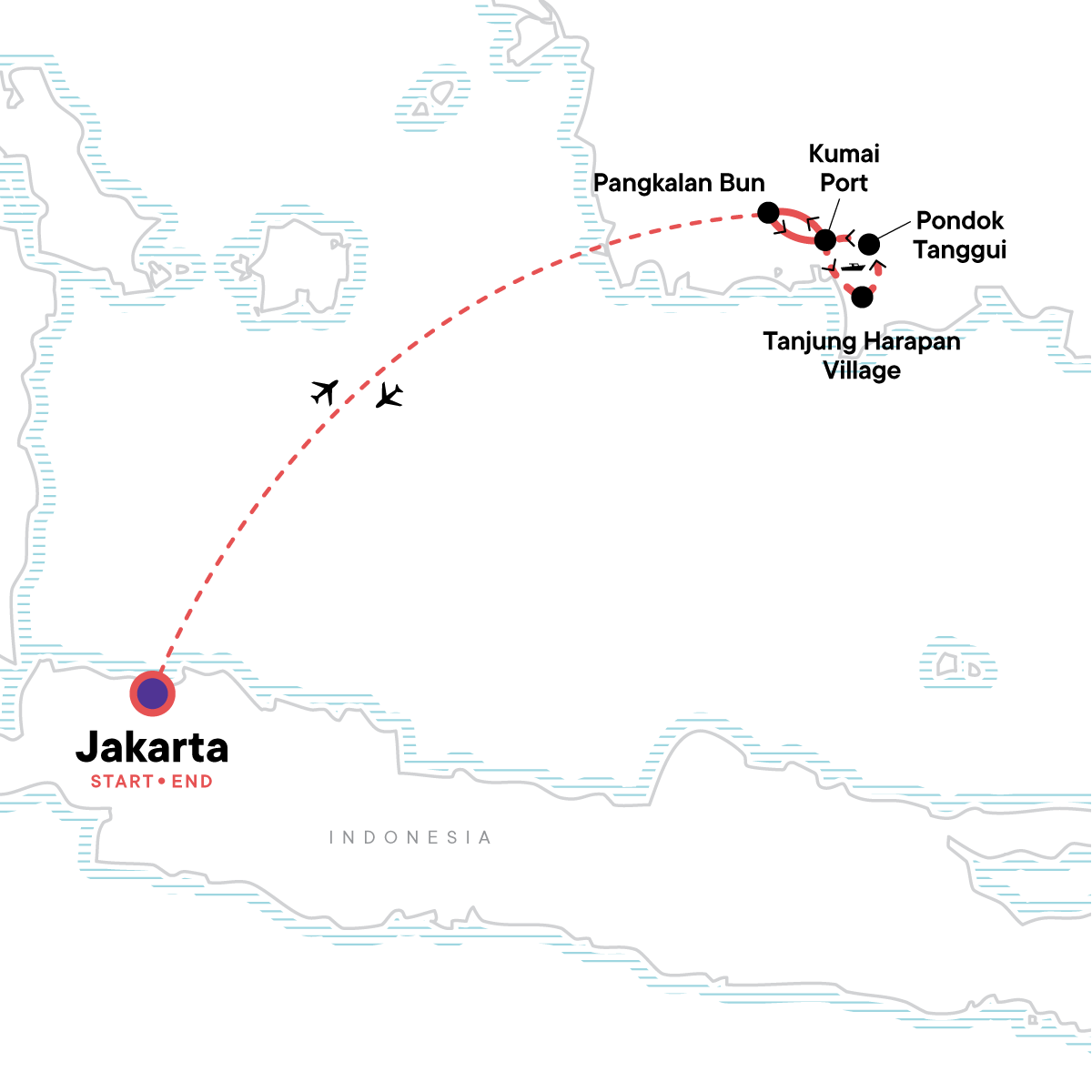 Map for Indonesia: Borneo Orangutans of Tanjung Puting National Park