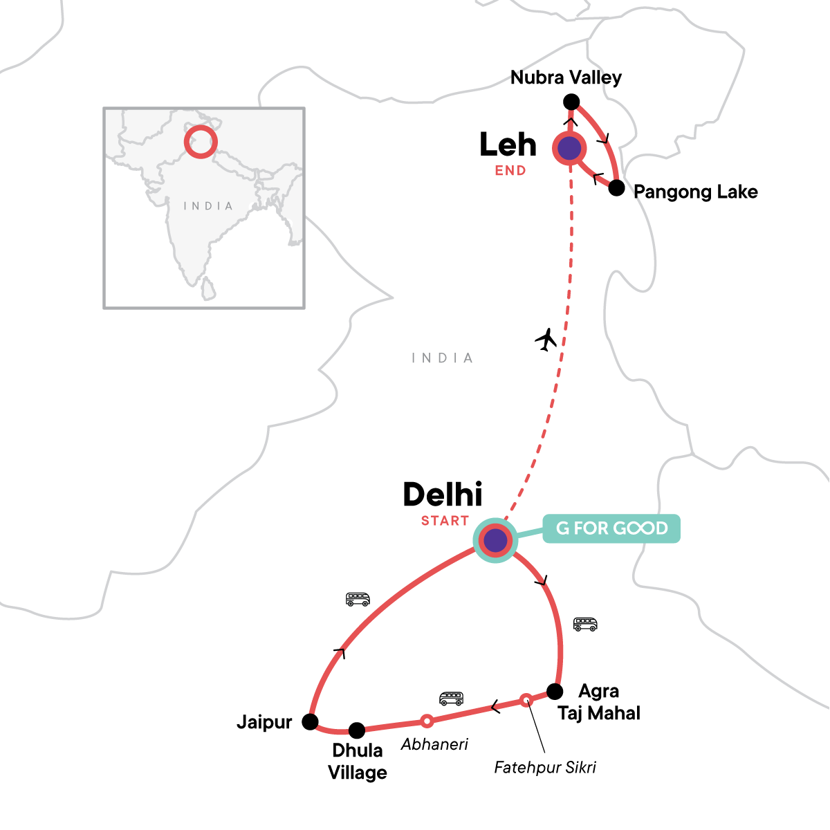 Map for Golden Triangle & Ladakh: History, Culture & High Passes