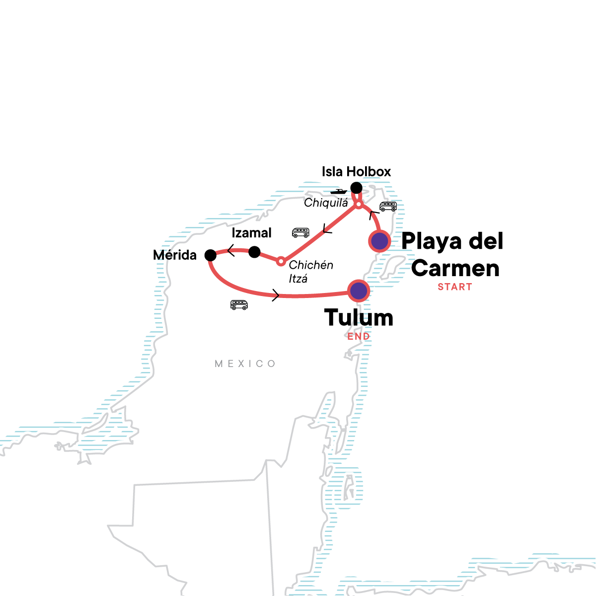 Map for Highlights of the Yucatan