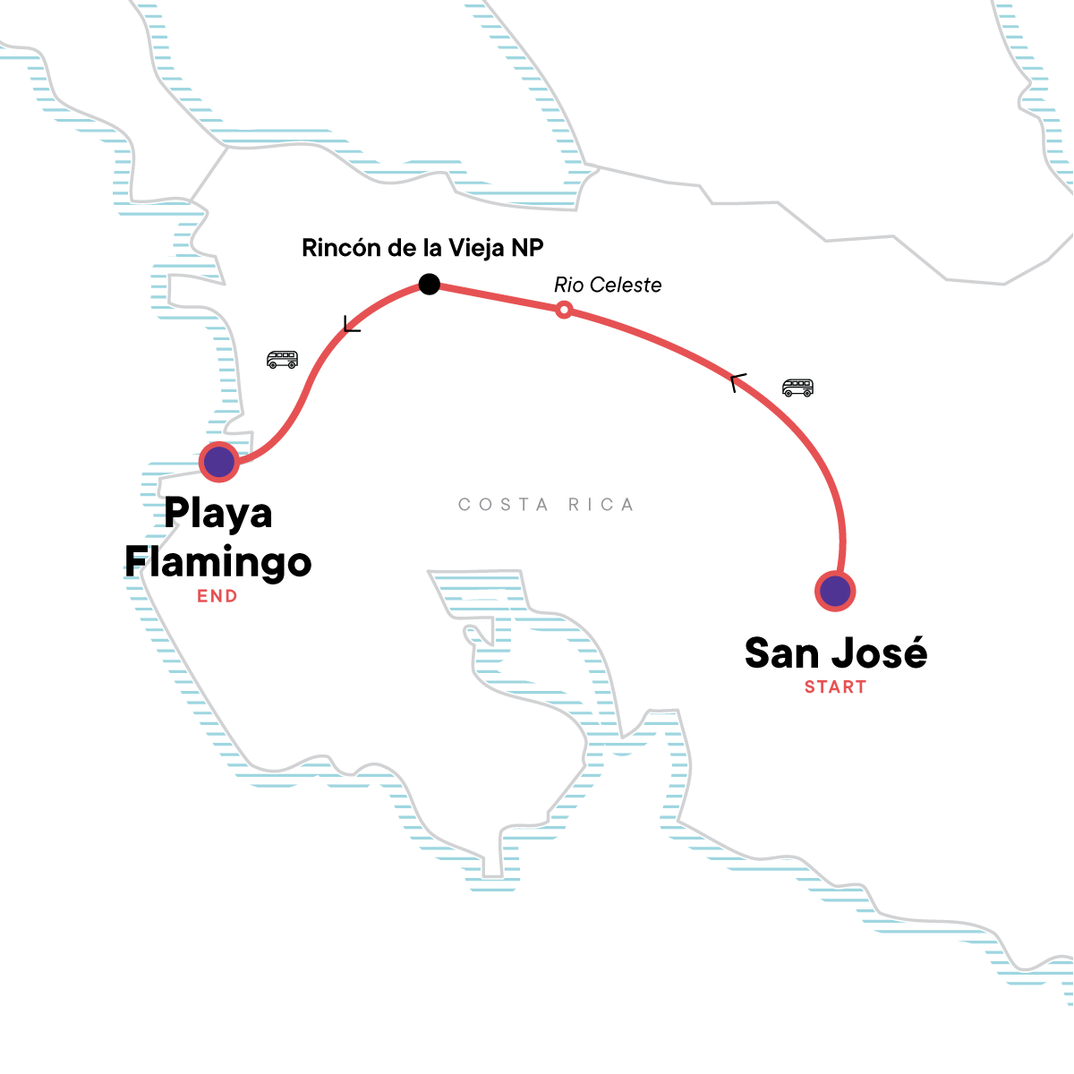 Map for Costa Rica: Rio Celeste & Rincon de la Vieja