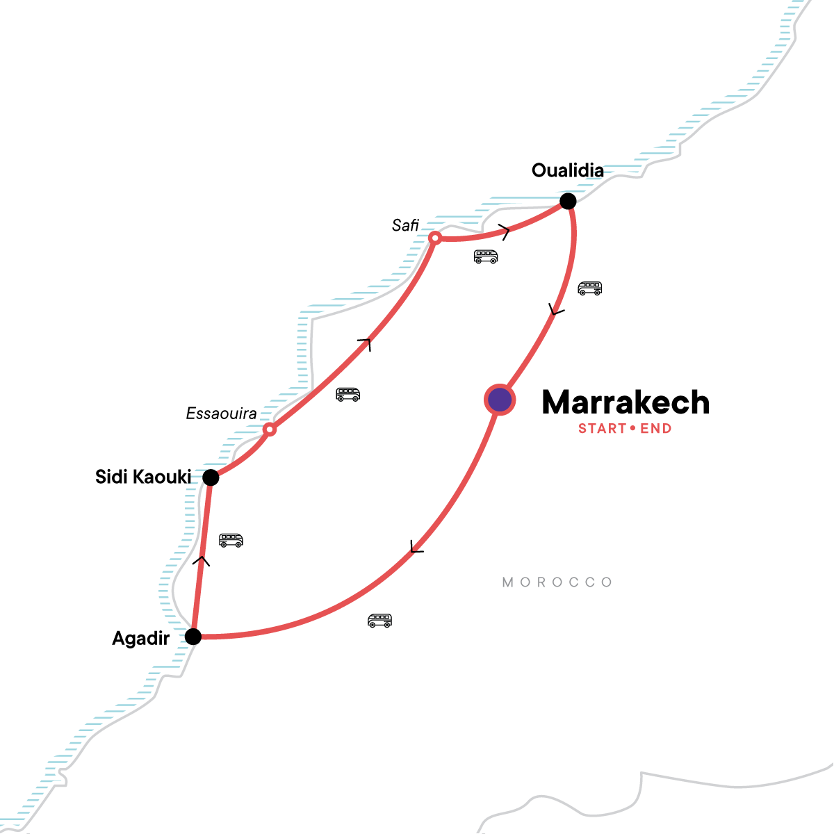 Map for Morocco: Marrakech and the Coast