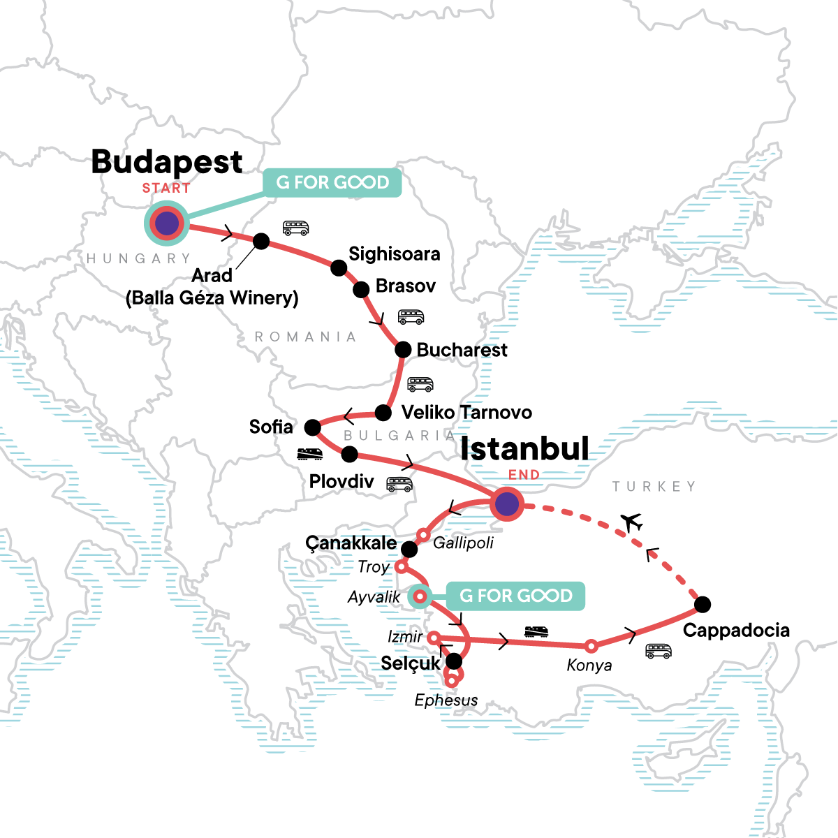 Map for Highlights of Eastern Europe & Turkey