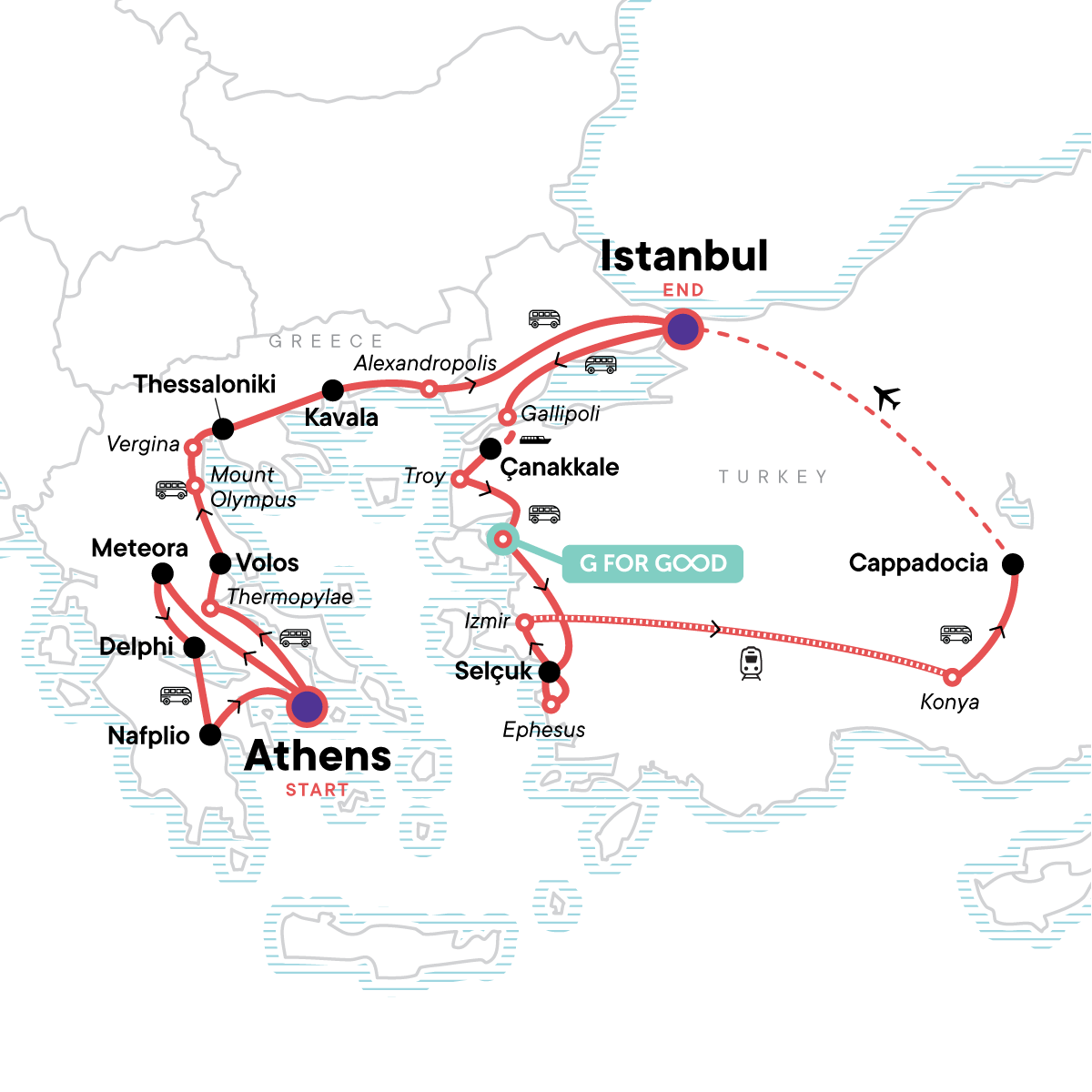 Map for Classic Greece to Turkey Adventure