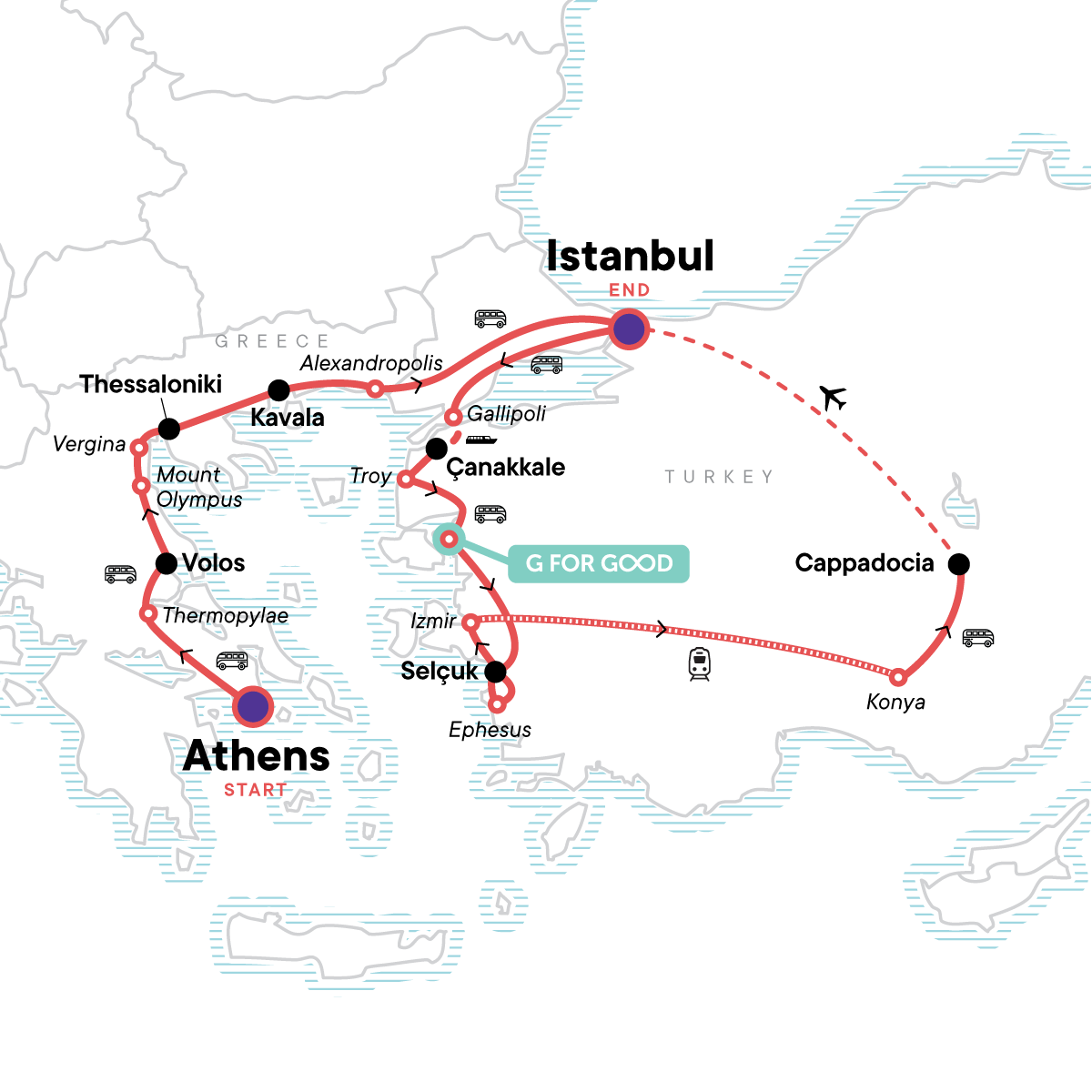 Map for Highlights of Northern Greece & Turkey