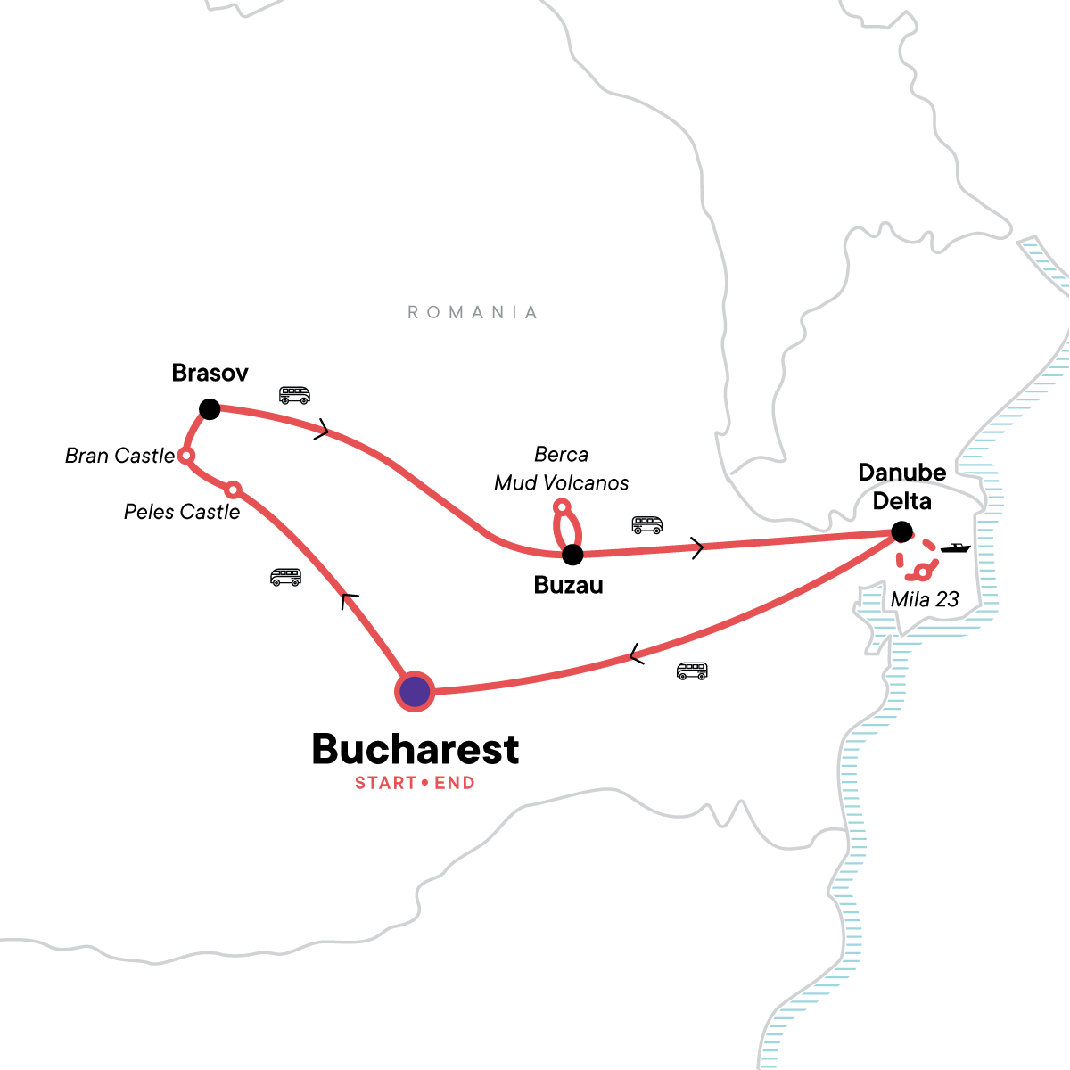 Map for Highlights of Romania & the Danube Delta