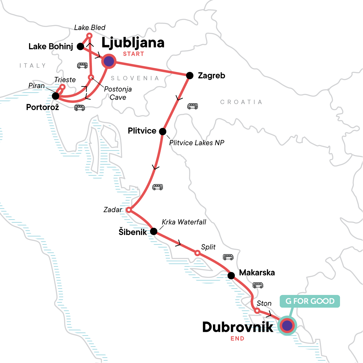 Map for Highlights of Slovenia & Croatia