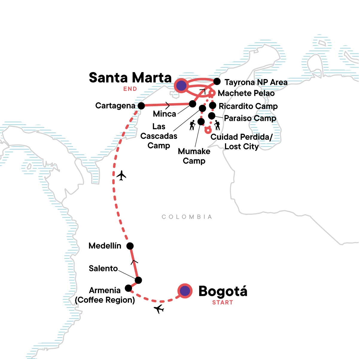 Map for Colombian Culture, Caribbean & Lost City