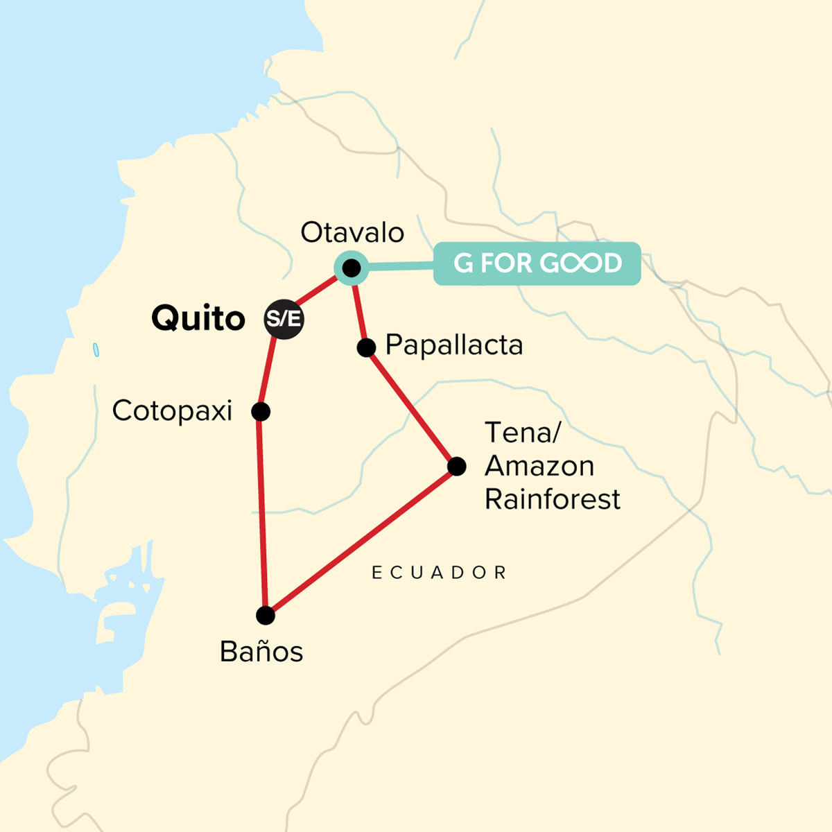 Map for Journeys: Ecuador’s Amazon and Volcanoes