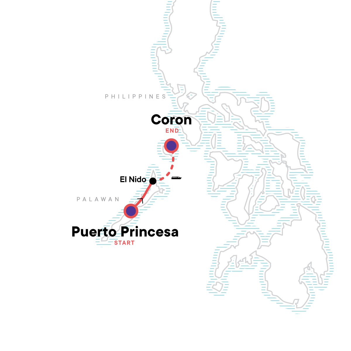 Map for Palawan and Coron: Underground Rivers, Snorkeling & Island Hopping