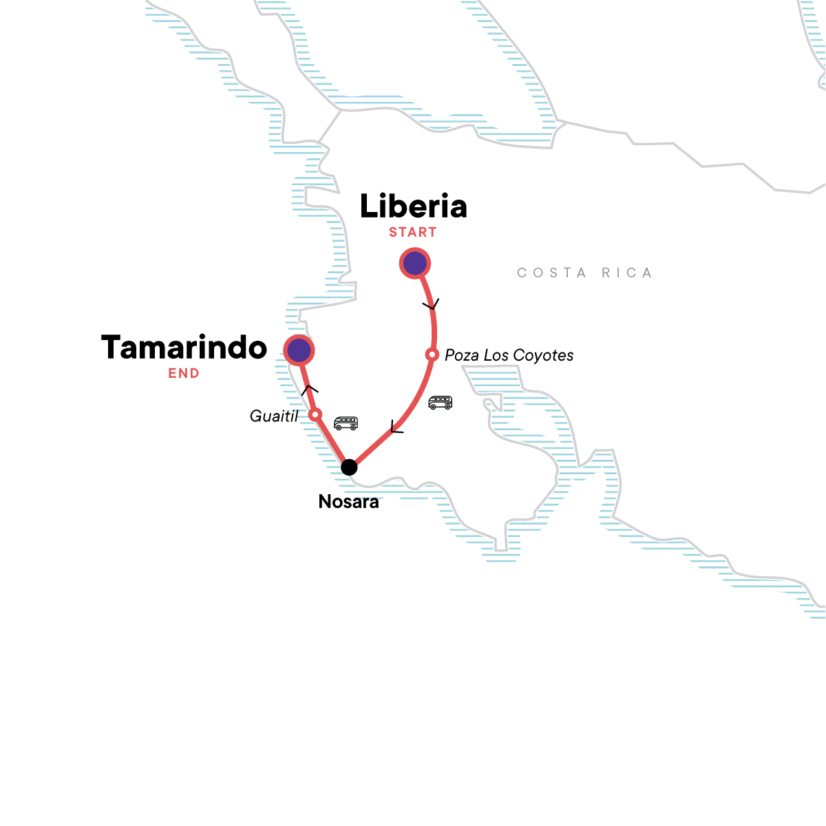 Map for Costa Rica: Beaches, Wildlife & Wild Times