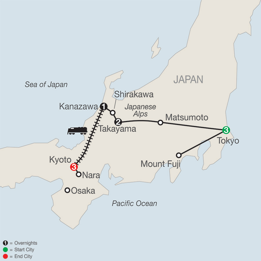 Itinerary map of Discover Japan 2019 - 10 days from Tokyo to Kyoto