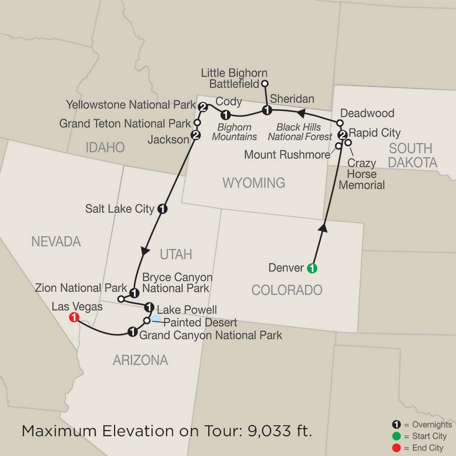 Parks & Canyons Spectacular with Denver 2019 from Denver to Las Vegas ...