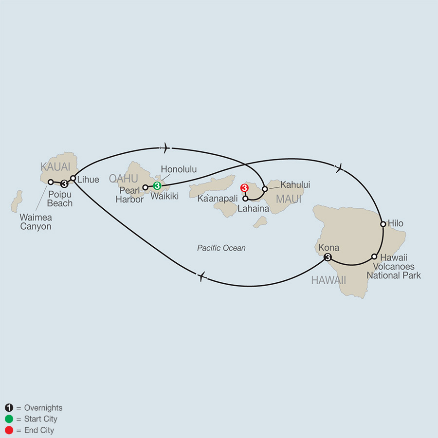 Itinerary map of Grand Hawaii Vacation 2019 from Honolulu to Maui