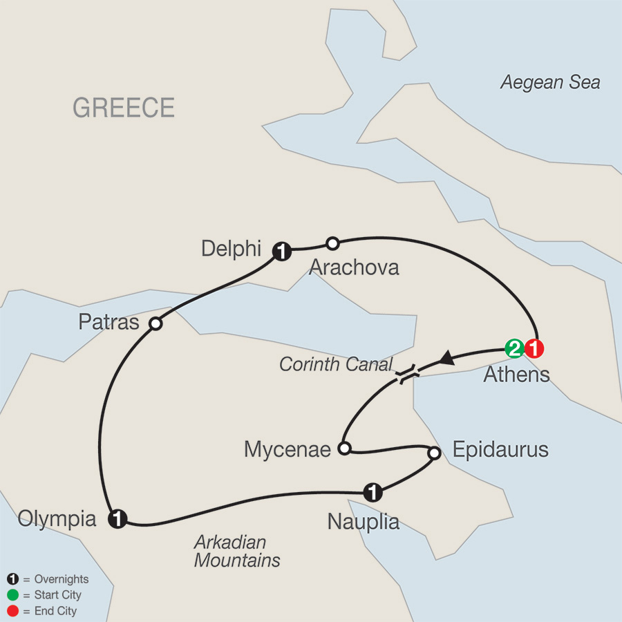 Itinerary map of Greek Escape 2019 from Athens to Athens