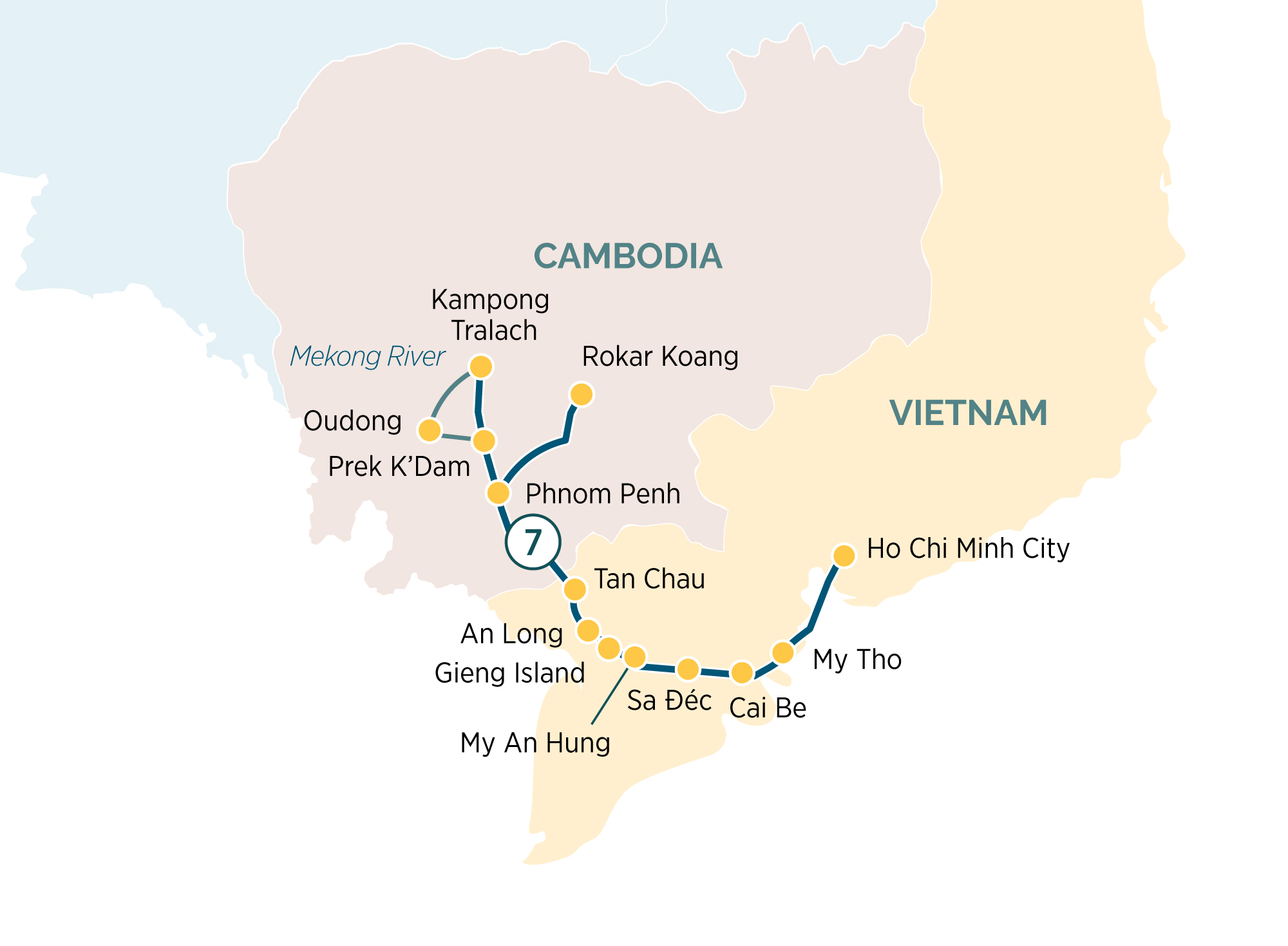 Map for 8-Day Majestic Mekong Cruise