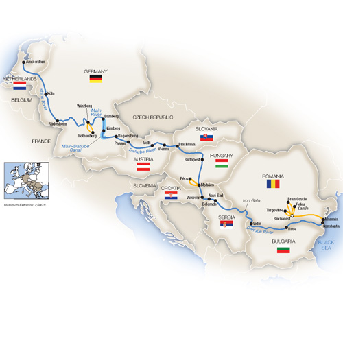 Itinerary map of Grand European Cruise - Westbound