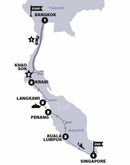 Map for Bangkok to Singapore Adventure