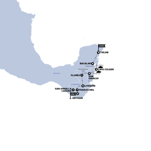 Map for Tulum to Antigua