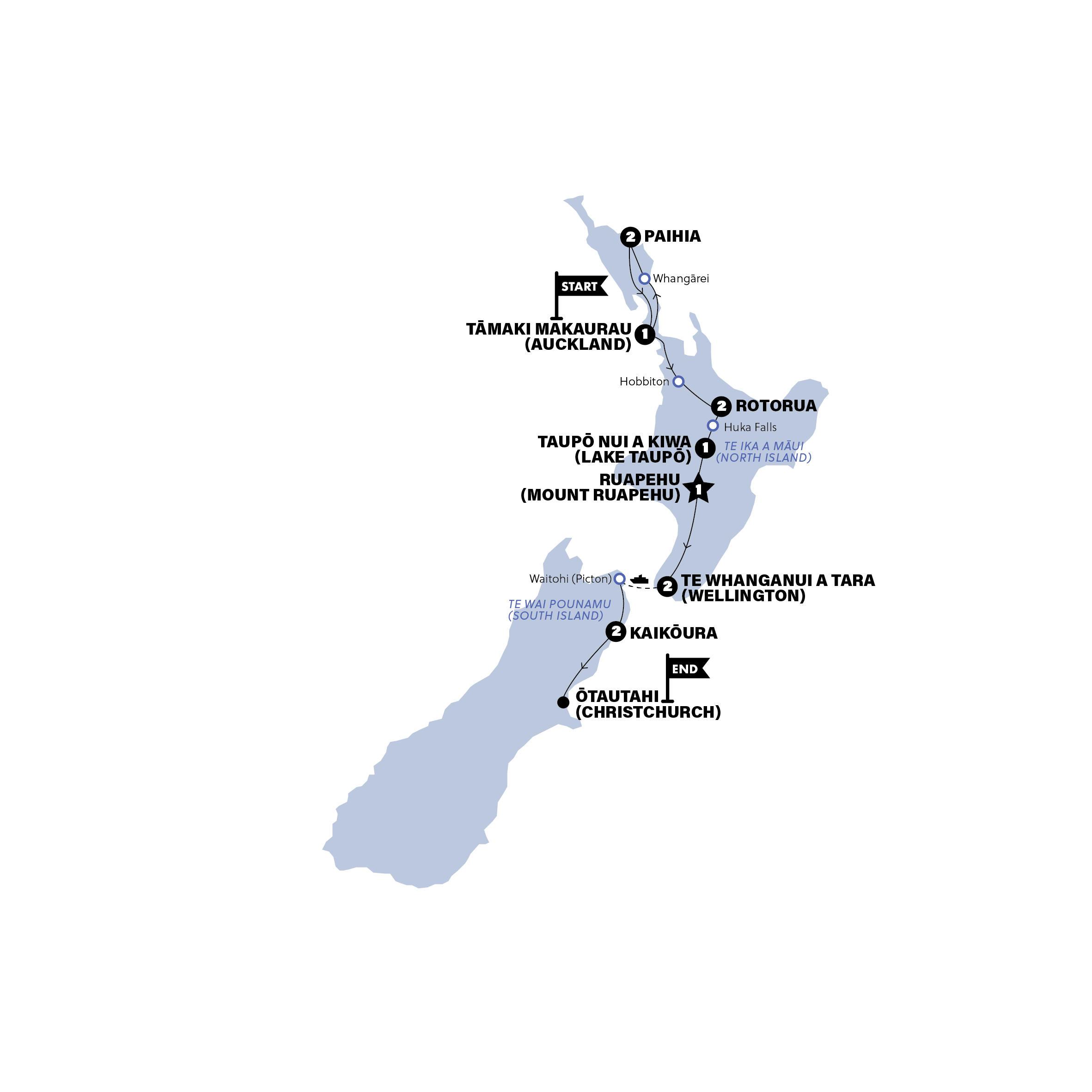 Map for New Zealand: Northern Choice | Southbound | Oct 2026 - Sep 2027