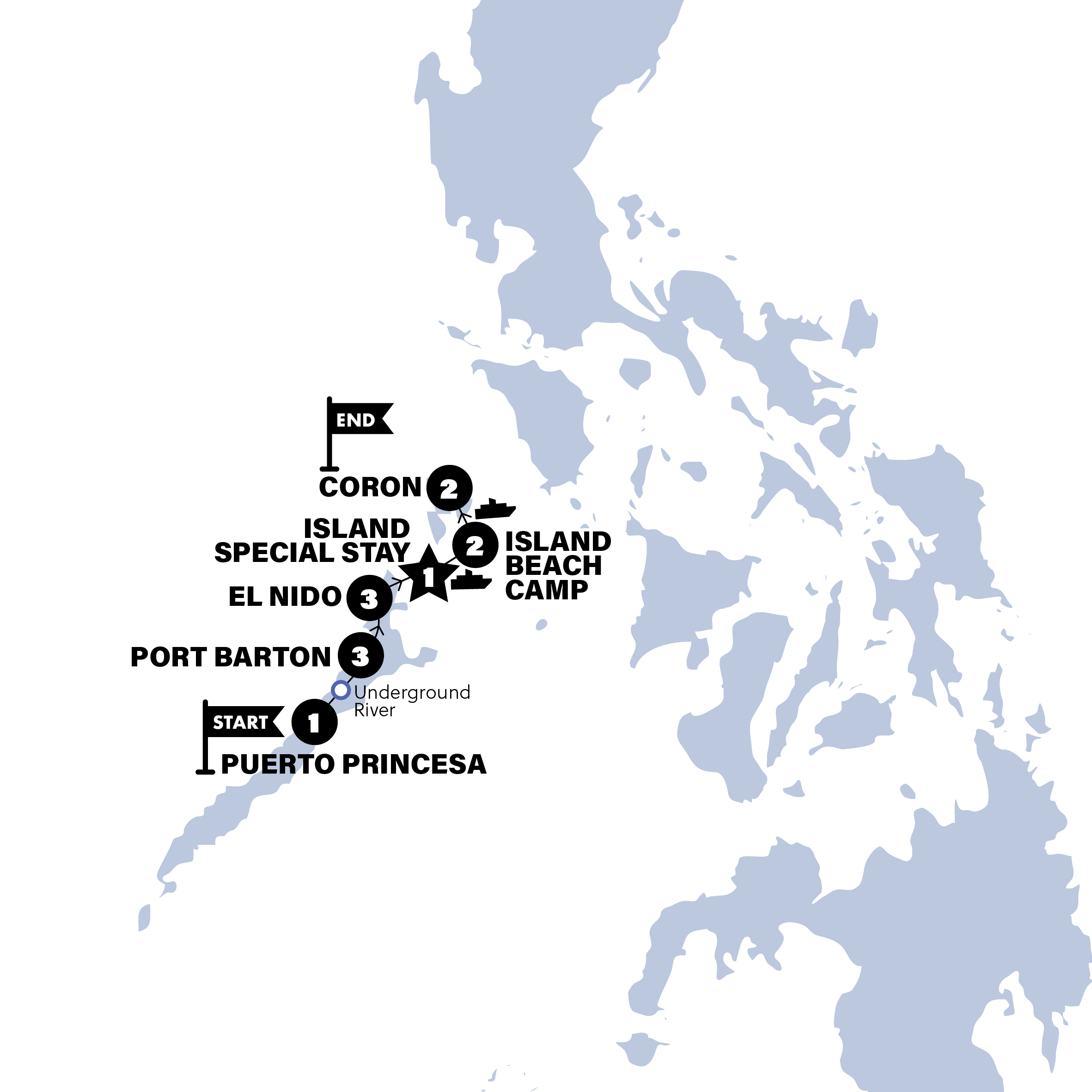 Map for Philippines Island Hopping West with Boat Expedition