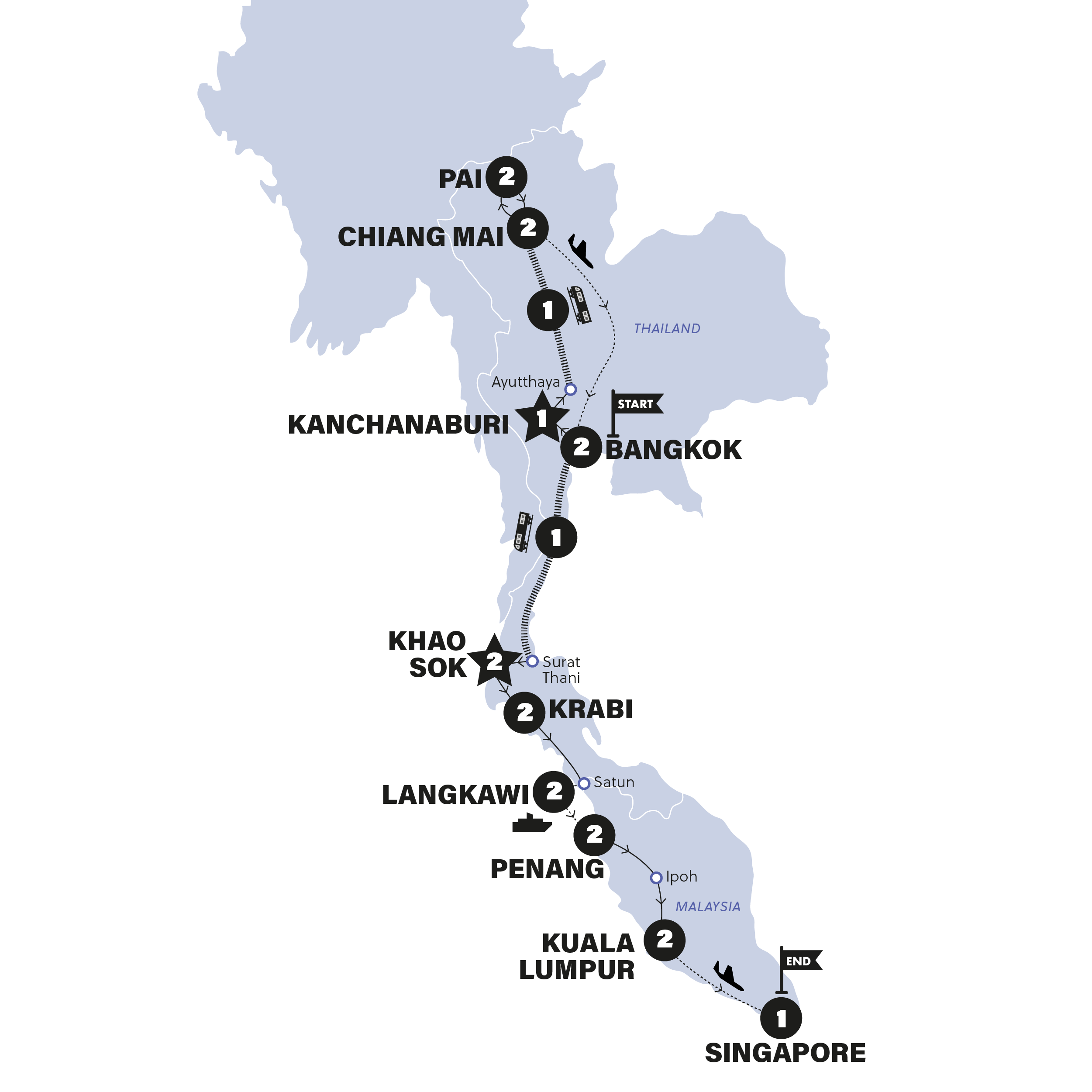 Map for Thailand, Malaysia and Singapore Escapade | 2027/2028