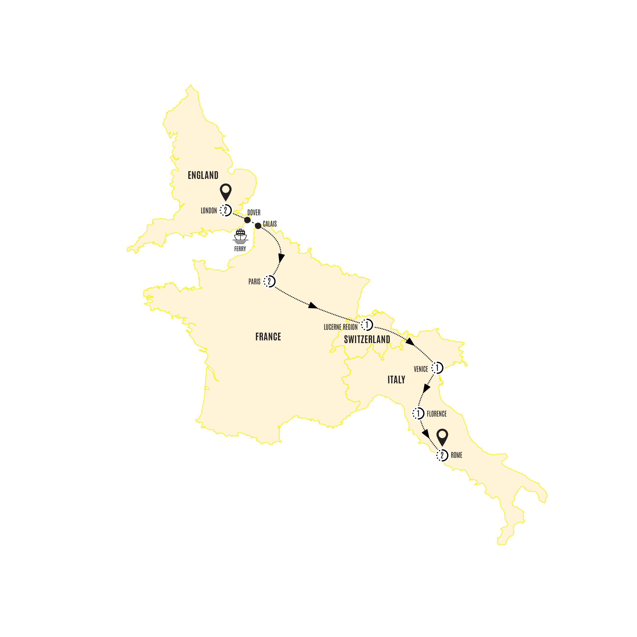 Map for London to Rome Highlights