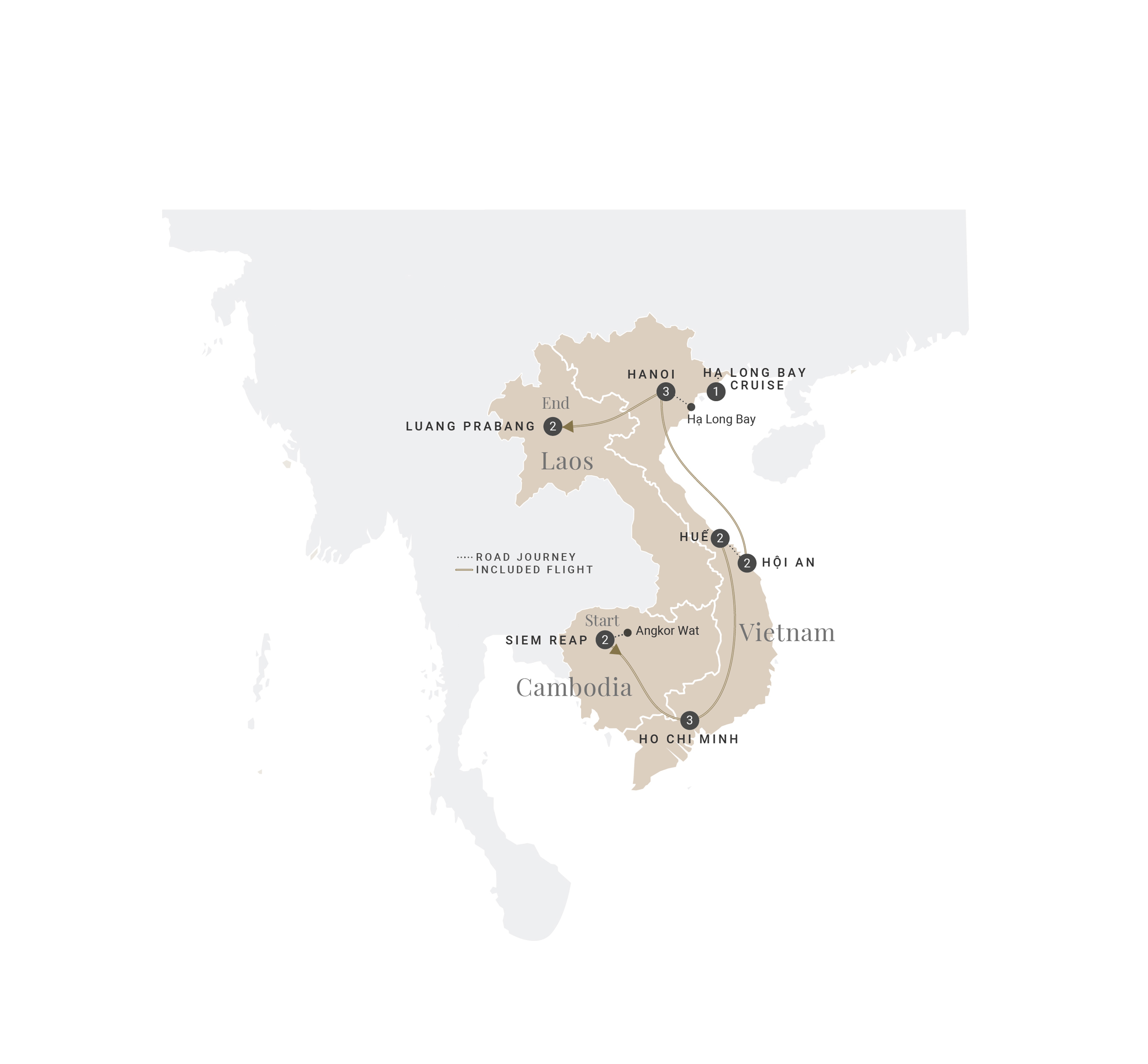 Map for Inspiring Cambodia, Vietnam & Laos - Luxury Gold