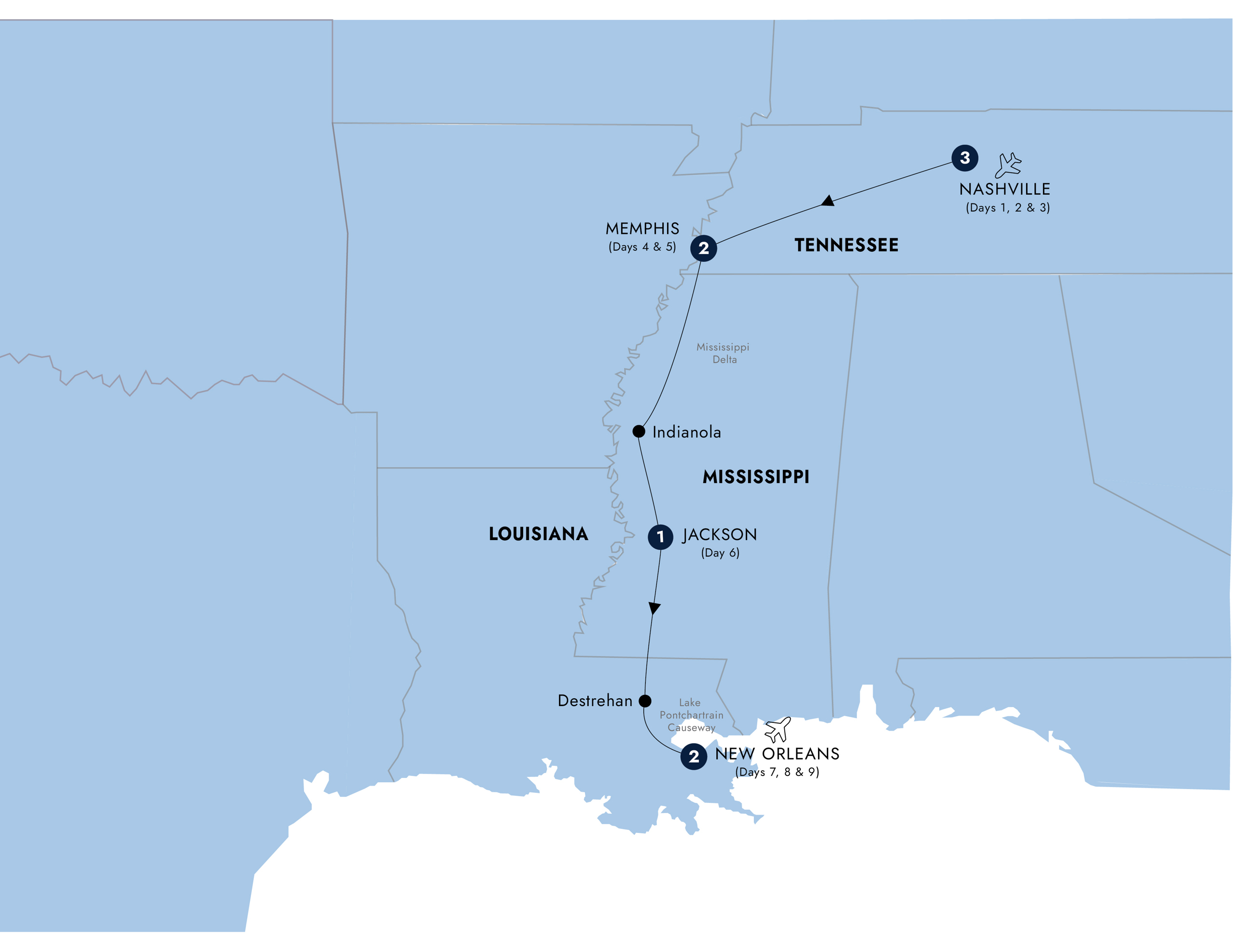 Map for Soul of the Deep South - Classic Group