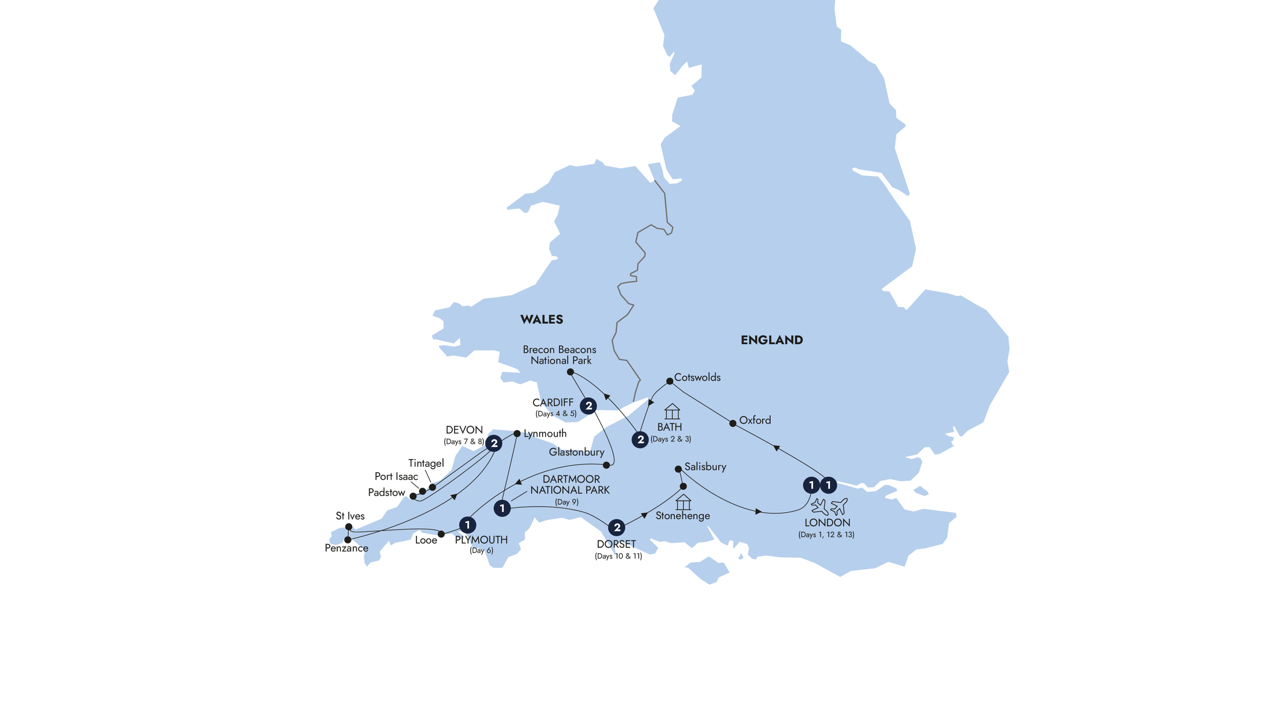 Map for Country Roads of Wales, Devon & Cornwall - Classic Group