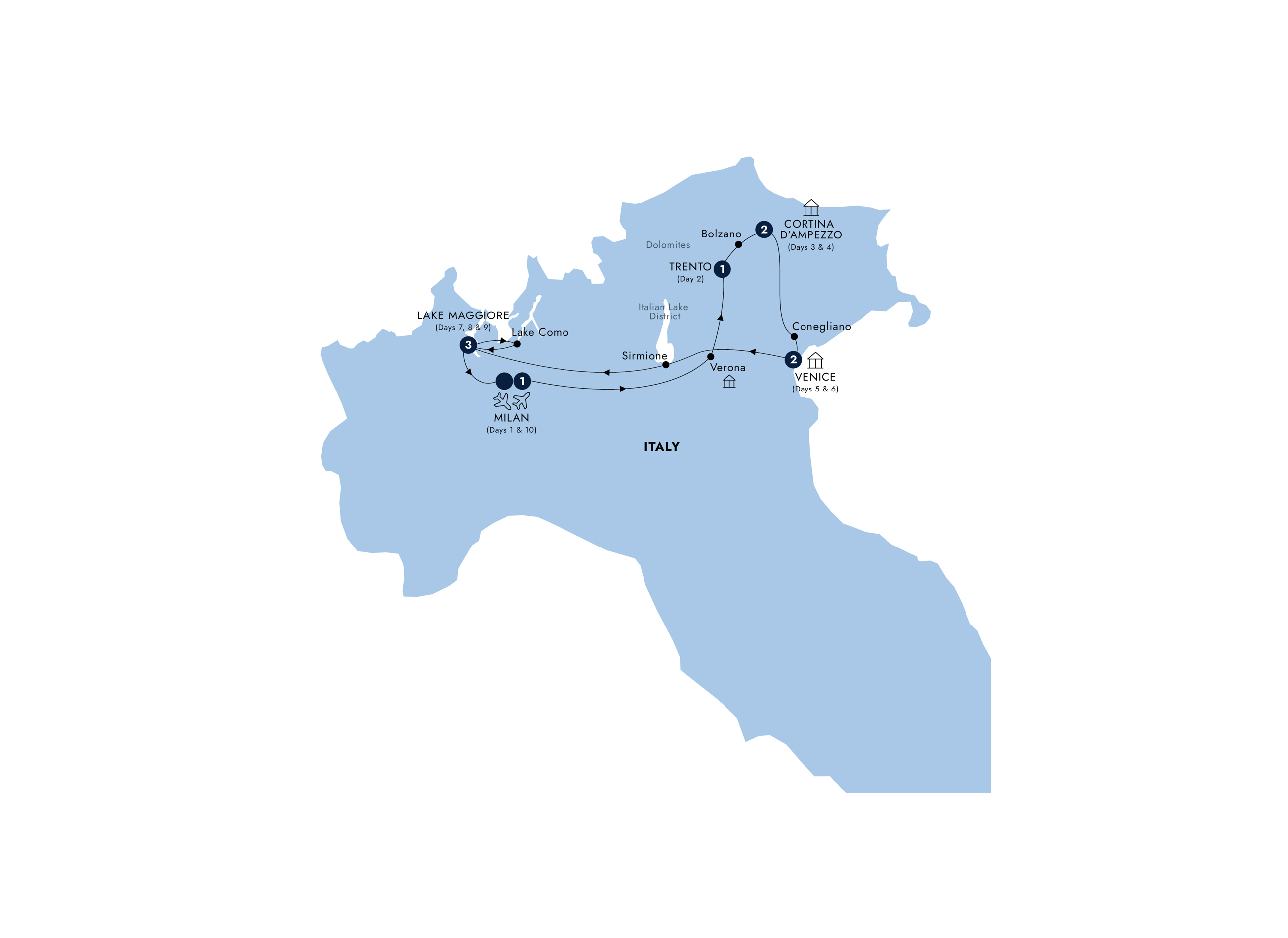 Map for Country Roads of Northern Italy - Classic Group