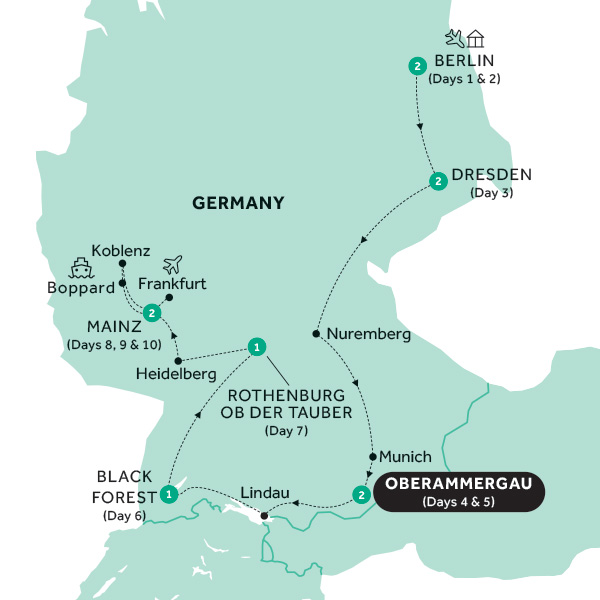 Itinerary map of Best of Germany with Oberammergau (Preview 2020)
