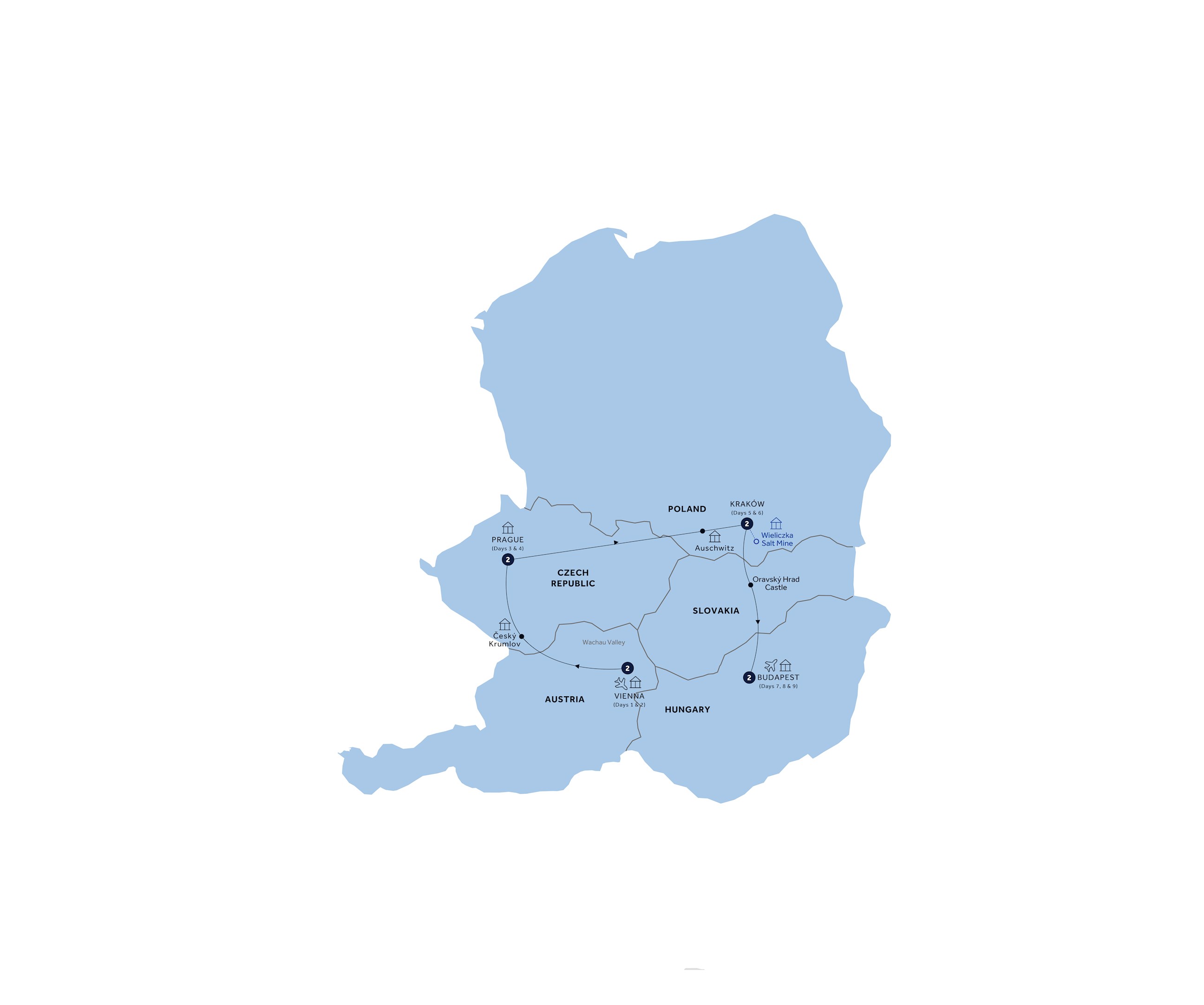 Map for Country Roads of Central Europe - End Budapest, Classic Group