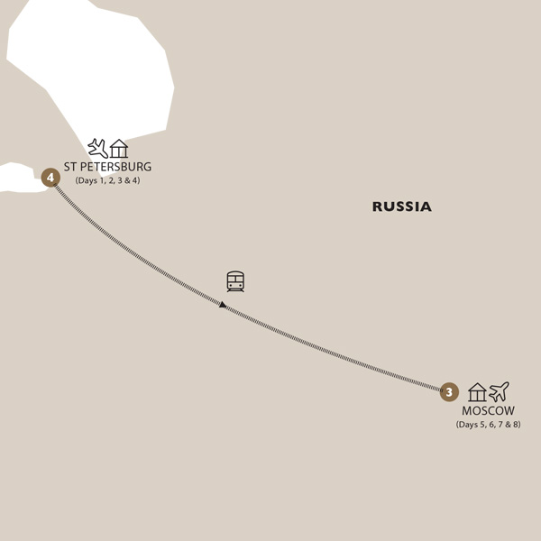 Itinerary map of Remarkable Russia (Summer 2019)