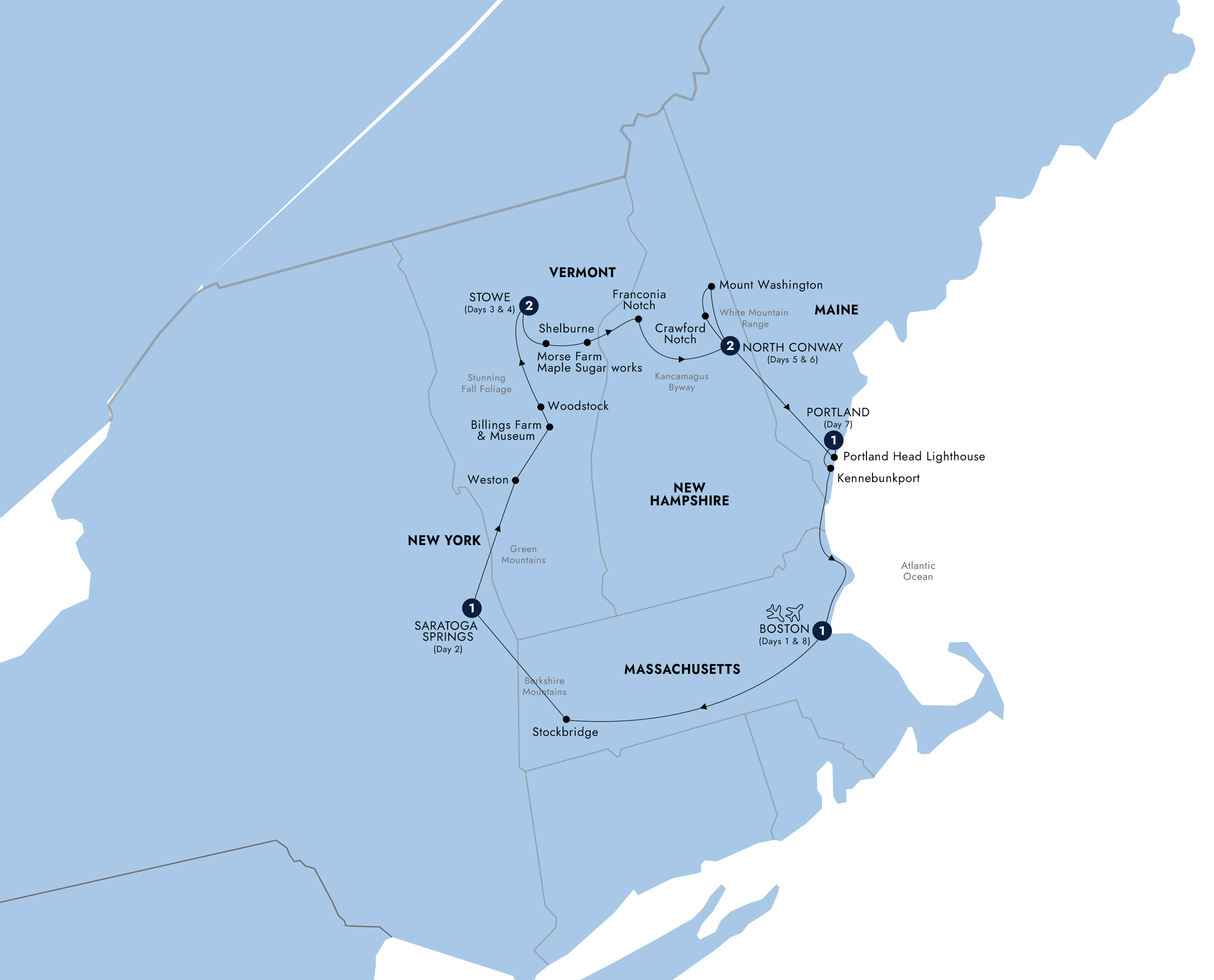 Map for New England's Foliage - Small Group