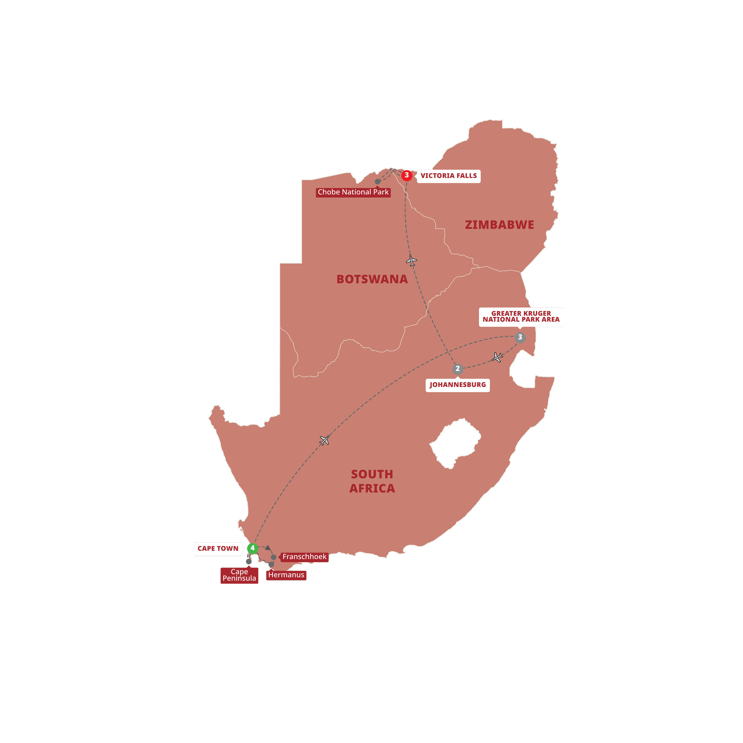 Map for Essence of South Africa with Victorias