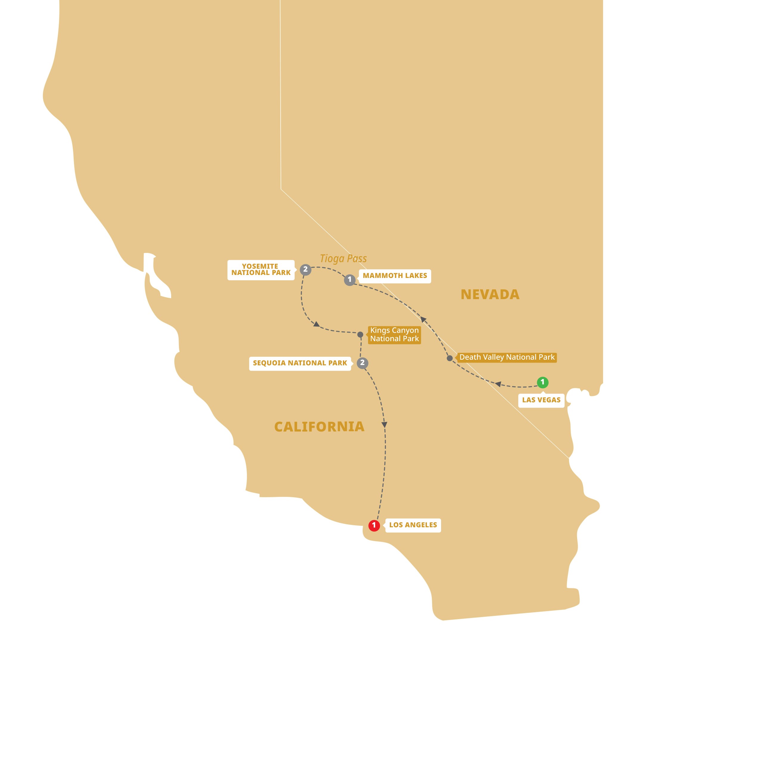 Map for California's Great National Parks