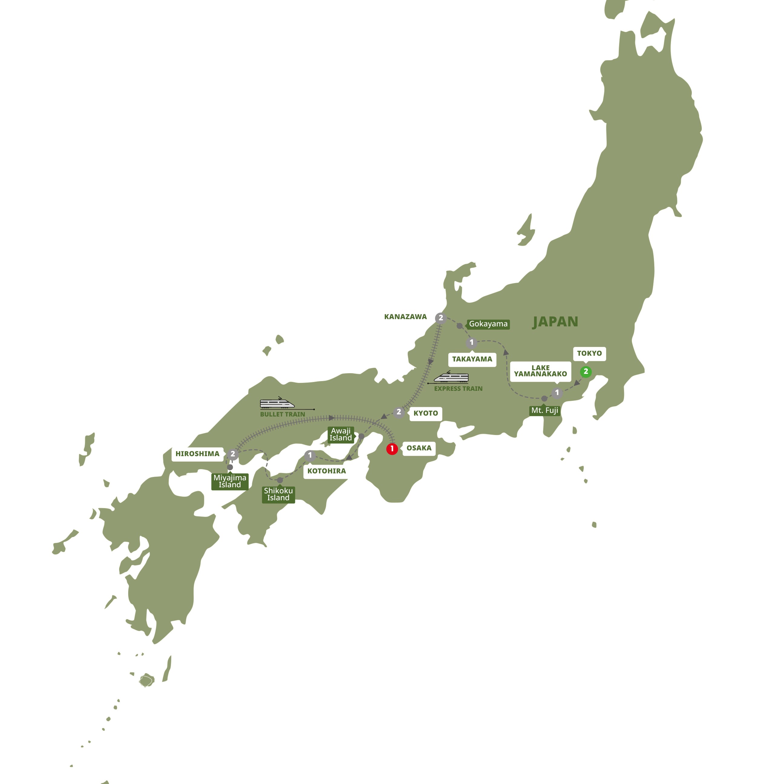 Map for Splendors of Japan with Hiroshima