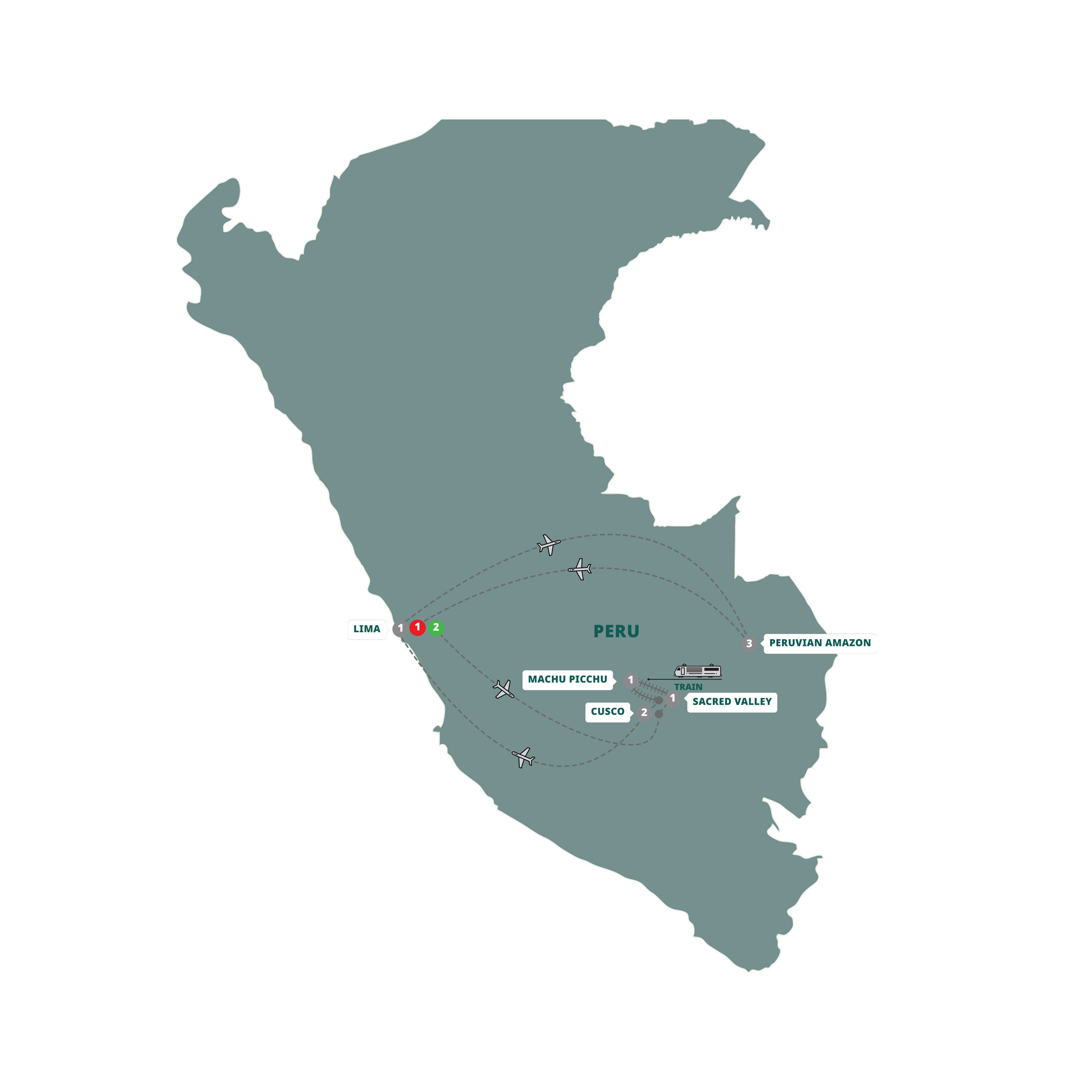 Map for Highlights of Peru with Peruvian Amazon