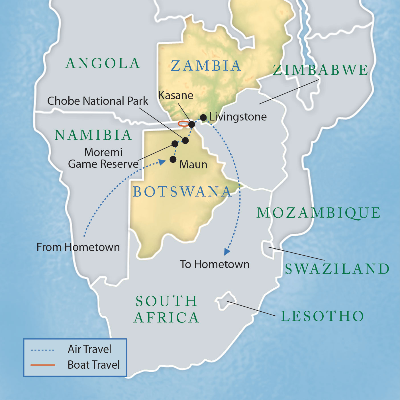 travel from south africa to zambia